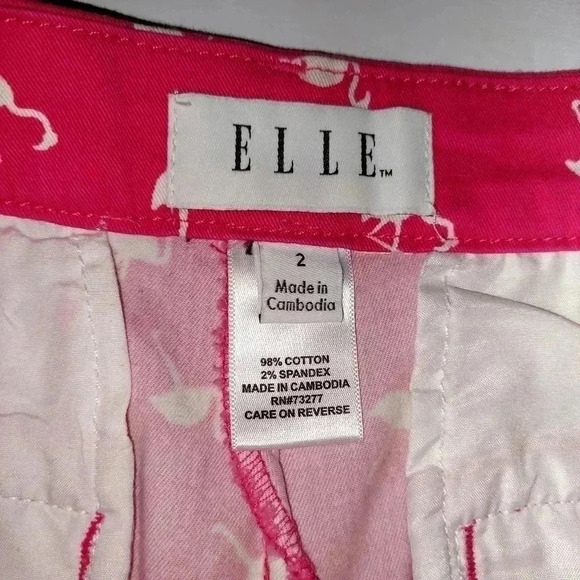 ELLE Pink with Flamingo Pattern Chino Shorts Women's Size 2 - Picture 4 of 7